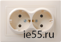 РС12-3-ККм Розетка 2местн. c з/к без защ.штор. 16А КВАРТА (кремовый)